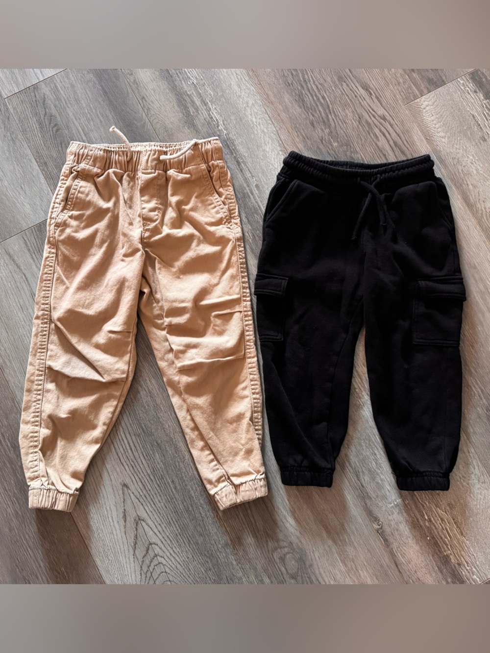 Two Elastic-Waist Jogger Pants - Tan & Black